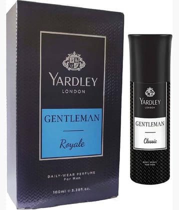 YARDLEY LONDON 1 GENTALMAN ROYAL PERFUME 100 ML , 1 GENTALMAN BODY SPRAY 150 ML, PACK OF 2 .
