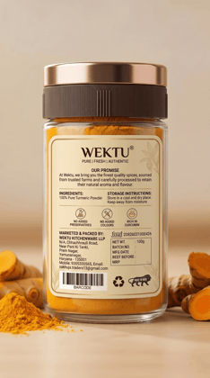 WEKTU Premium Turmeric Powder  Jar | 100% Pure & Natural Haldi | Rich in Curcumin, No Added Colours & Preservatives