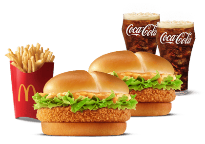 2 Crispy Veggie Burger + Fries (L) + 2 Coke
