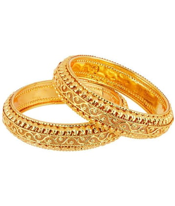 Zeneme Royal Style Broad Gold Plated Antique Bangles Jewellery Set of 2 Bangle for Women and Girls