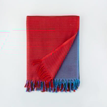 Red and Grey Handwoven Cotton Throw-52 inches x 67.5 inches / Cotton / Red / Grey