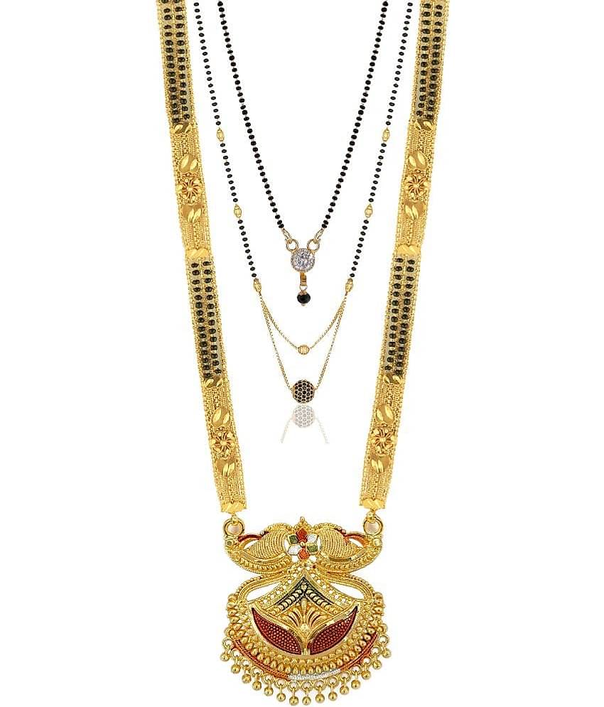 MGSV Jewellery Traditional Necklace Pendant Hand Meena 30inch Long and 18inch short  Mangalsutra/Tanmaniya/nallapusalu/Black Beads For Women and Girls Brass, Alloy Mangalsutra