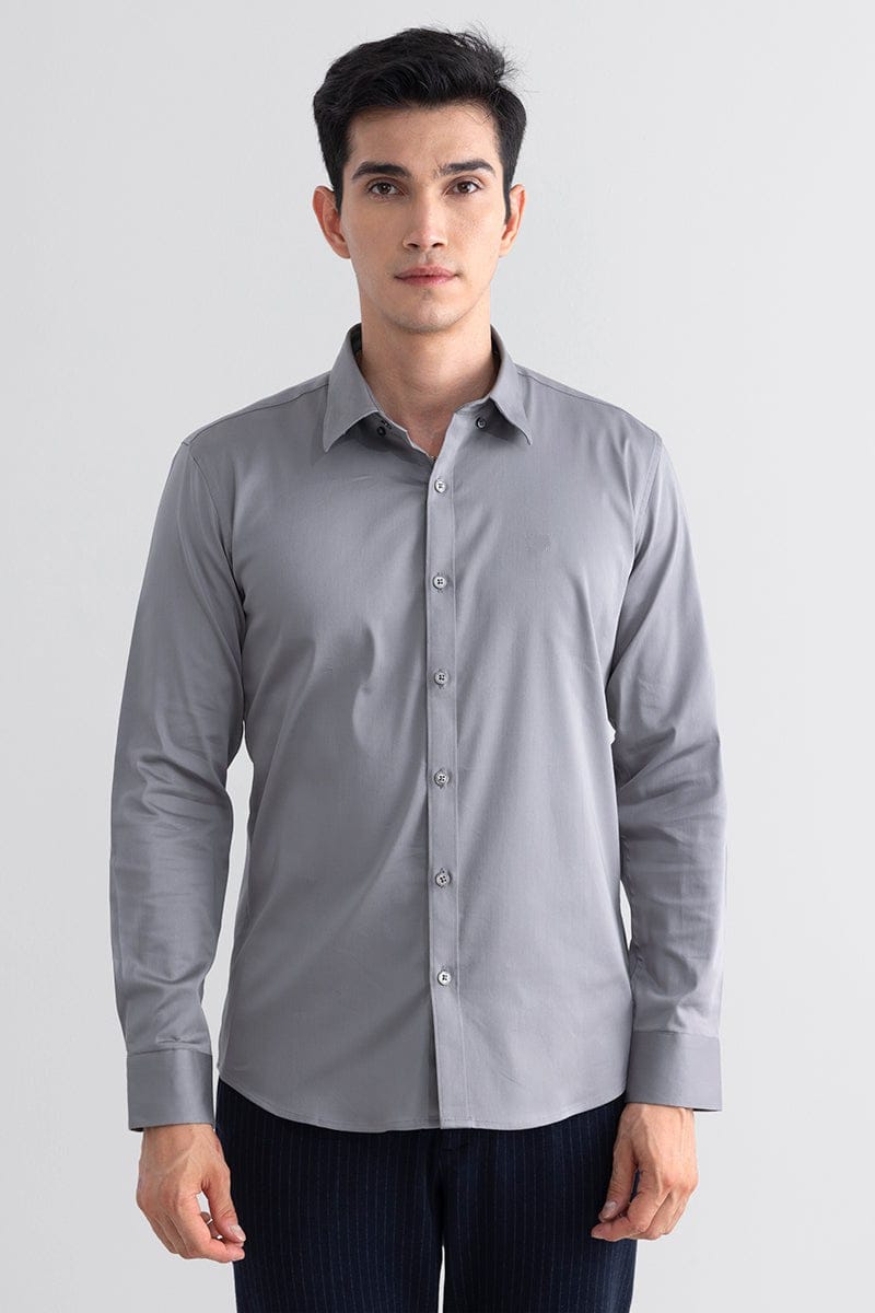 Sleek Sophistication: Casual Plain Grey Shirt for Special Occasions or Office by GlamaStitch-S