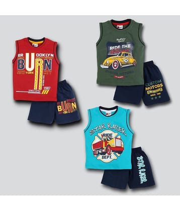 Mars Infiniti Pack of 3 Baby Boys Cotton T-Shirt & Shorts ( Blue )