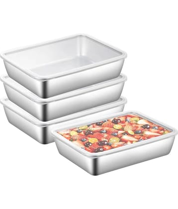 SHARUJA Ovan Safe Steel Silver Food Container ( Set of 4 )