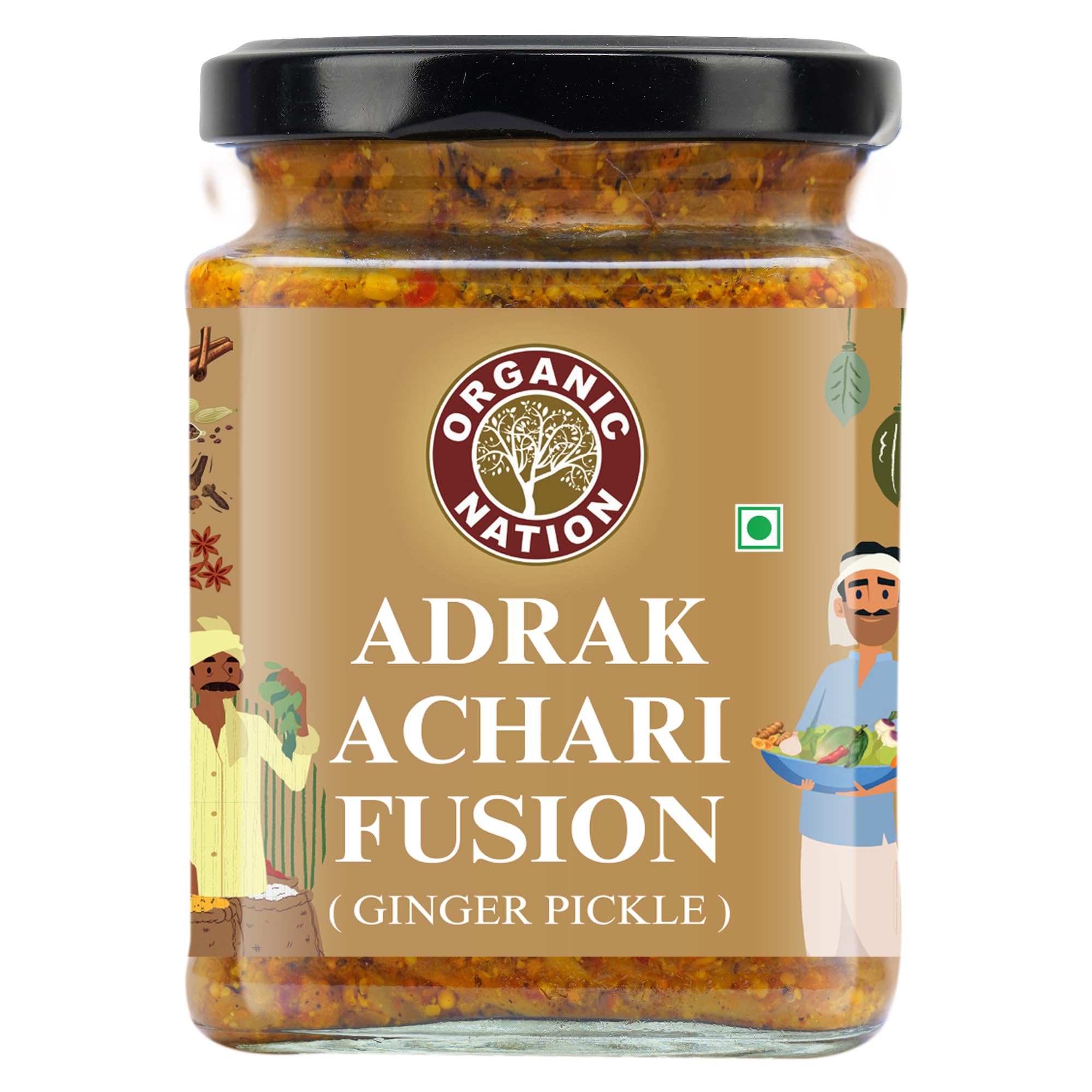 Organic Nation Ginger Pickle � Adrak Achari Fusion | Homestyle Indian Pickle | Authentic Traditional Taste | No Preservatives | 250g