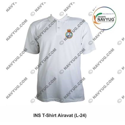 Chugh's Navyug INS Airavat T-Shirt (Small) | Embroidered Navy Crest | Casual & Defence Wear