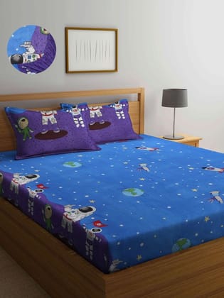 Blue & Purple Geometric 300 TC King Bedsheet with 2 Pillow Covers