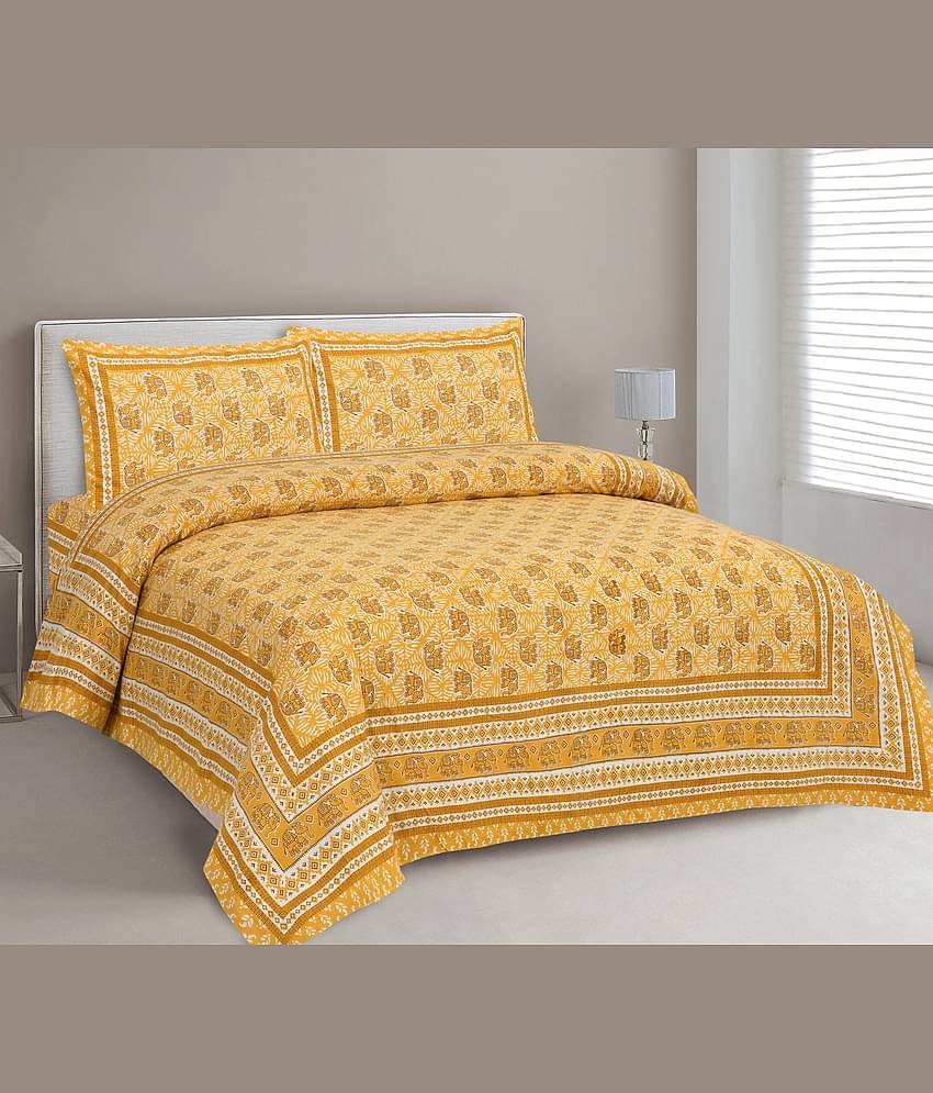 CLOTHORO Cotton 1 Double King Bedsheet with 2 Pillow Covers ( Orange )