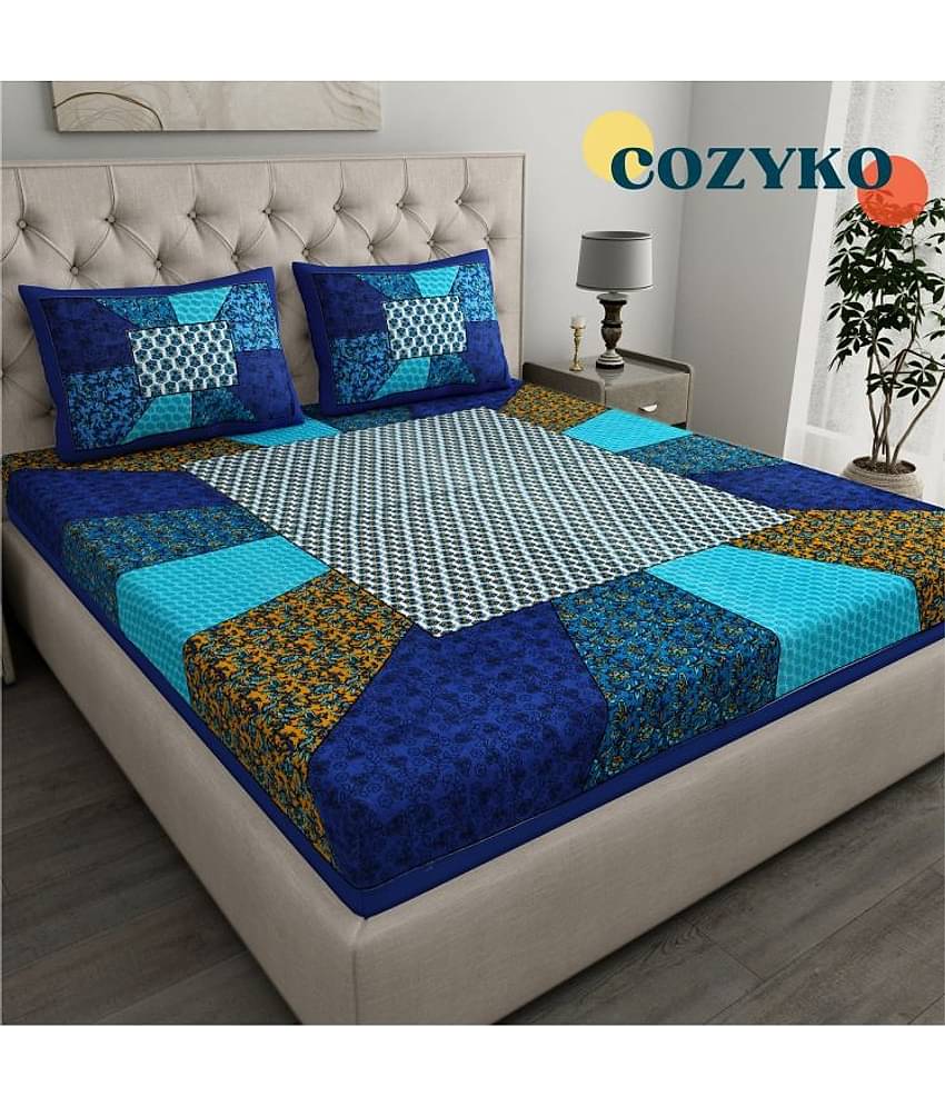 COZYKO Cotton 1 Double Bedsheet with 2 Pillow Covers ( Multicolor )