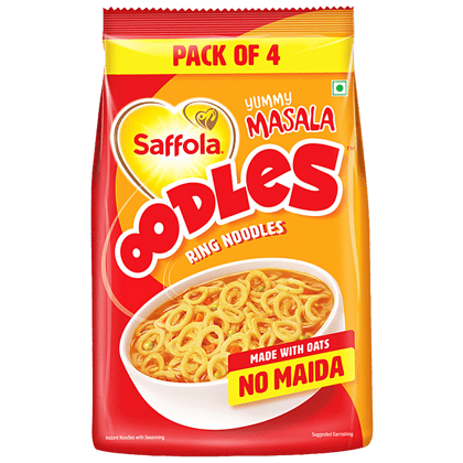 Saffola Oodles Instant Noodles - No Maida, Yummy, Masala Flavour, 53 G (Pack Of 4)