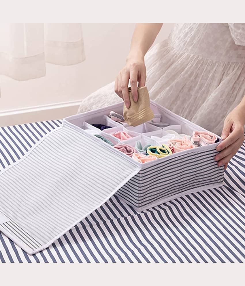 House of Quirk 16 Compartment Underwear Drawer Organizer with Folding Lid Storage Box for Underwear, Socks, Ties, Bras, Scarves