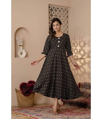 Kapadia Rayon Printed Anarkali Women's Kurti - Black ( Pack of 1 )