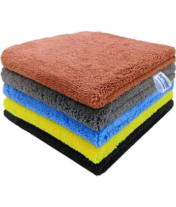 SOFTSPUN Microfiber High Loop Cleaning Cloths, 40x40 cms 5 pcs Towel Set 380 GSM (Multi-Color). Thick Lint & Streak-Free Multipurpose Cloths.