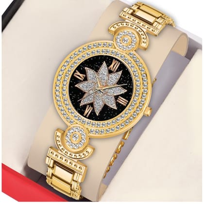 Bolun Black Star Flower Dial Gold BD Girls and Women Watch
