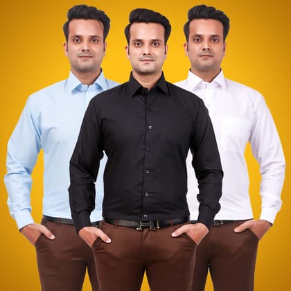 Men's Formal Shirt Blend Cotton Regular Fit Pack of 3-M