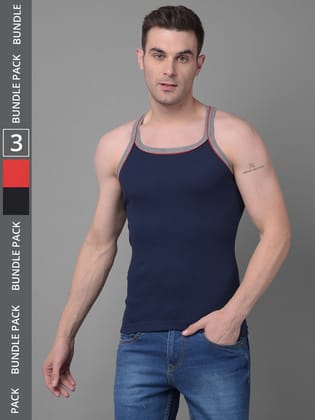 Men's Assorted Pack of 3 Solid Combed Cotton Racerback Styled Gym Vest