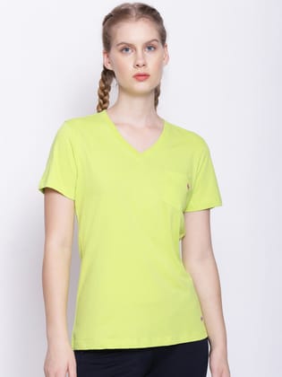 Womens Premium Cotton Solid V- Neck Half Sleeve T-Shirts-S