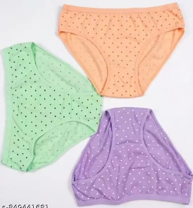 Women 3 Pcs Printed Panty Combo | Hosiery Cotton Small Heart Print | Random Colors