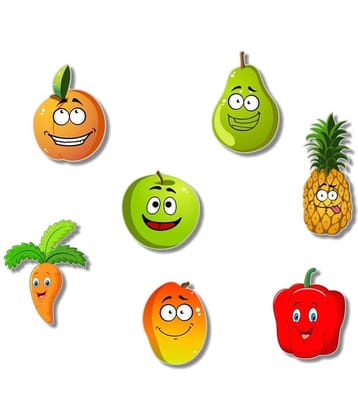 Asmi Collection Printed MDF Wooden Vegetables Cartoon Wood Designer Shape Fridge Magnets Fridge Magnet - Pack of 7