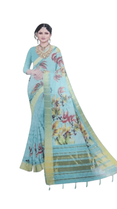 Elegant Georgette Saree in Blue and Gold