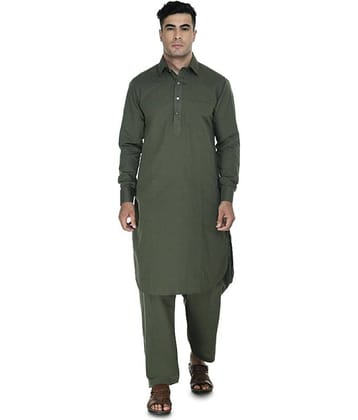 DESIGN TREND Dark Green Cotton Pathani Suit Pack of 1