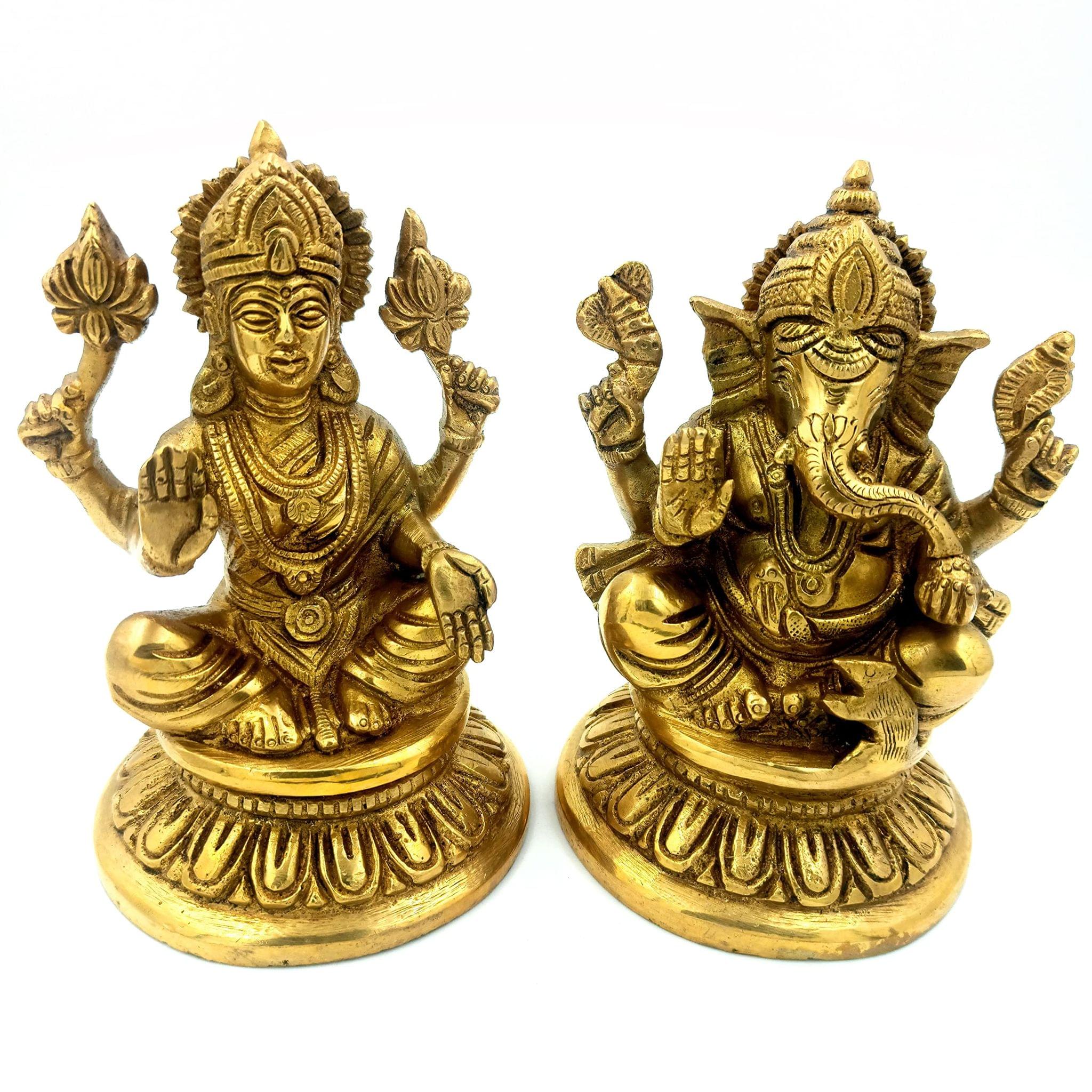 Arihant Craft� Hindu God Lakshmi Ganesha Idol Statue Sculpture Hand Work Showpiece � 14 cm (Brass, Gold)