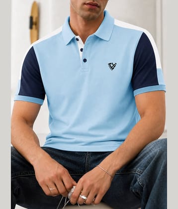 Eyebogler Men Cotton Blend Regular Fit Colorblock Polo T Shirt ( Blue )