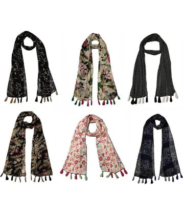 stolevilla Multi Printed Poly Cotton Yarn Stoles ( Pack of 6 )