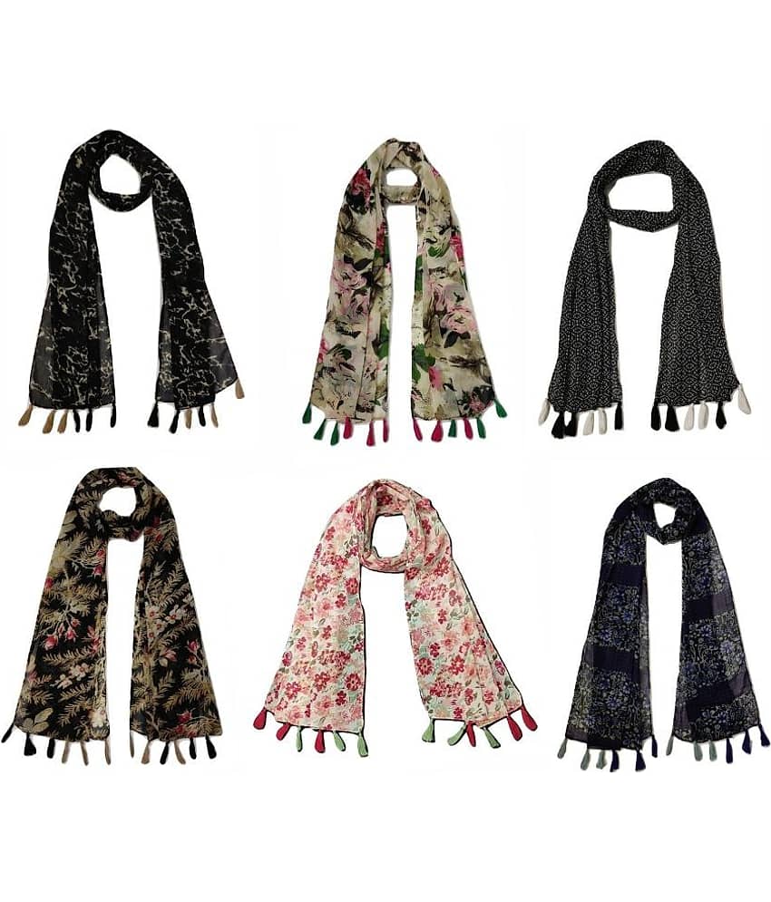 stolevilla Multi Printed Poly Cotton Yarn Stoles ( Pack of 6 )