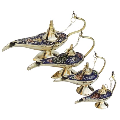 Brass Aladdin Chirag Lamp Showpiece | Vintage Genie Lamp Home Decor, Height : 3.5 Inch (ZMAS159 A)