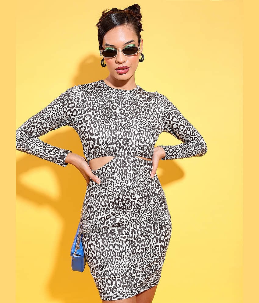 Ketch Women Polyester Blend Solid Bodycon Dress ( White )