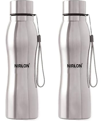 Nirlon Stainless Steel Single Wall Diamond Cut Water Bottle/ Fridge Refrigerator Bottle/ 100% Leak Proof/ Office Bottle/ School Bottle, 1000 ML, Set of 2