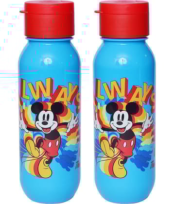 Gluman Disney Mickey Cartoon Character Printed Plastic Spout Water Bottle for Boys I Leak Proof, 100% Food Grade| BPA Free | Recyclable/Reusable | Spout Lid 500ml (Pack of 2)
