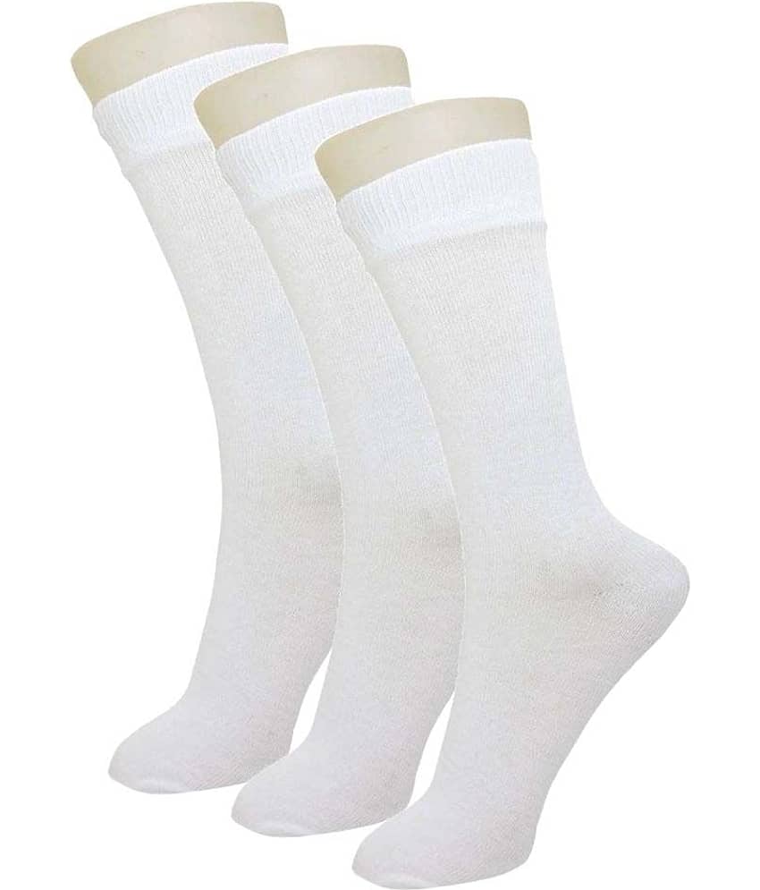 Tahiro White Premium Cotton Full Length Socks - Pack of 3