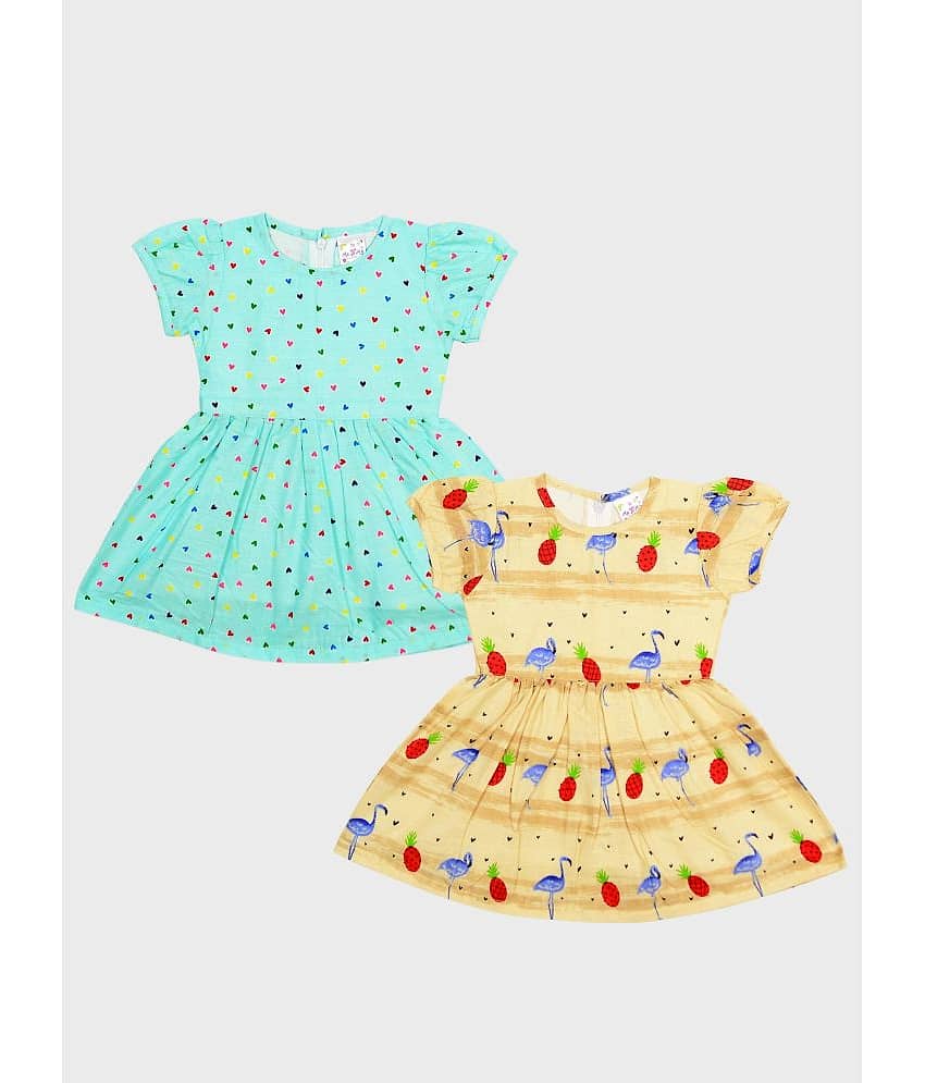 Me N My CLOSET Pack of 2 Baby Girls Cotton Frock ( Multicolor )