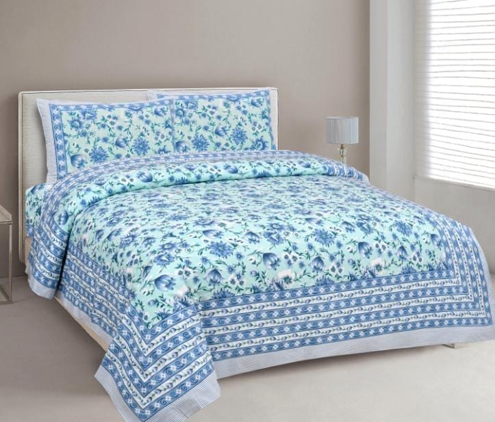 3001-Hometrade India-Standard King Size (90*108 Inches) Double Bedsheet With 2 Pillow Cover-RJ-14-Jaipur lining-3535