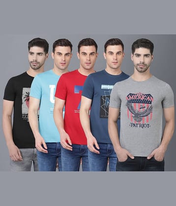 Dollar Cotton Blend Regular Fit Printed Half Sleeves Men's T-Shirt - Multicolor ( Pack of 5 )