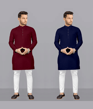 Fashionfricks Multi Cotton Blend Regular Fit Men's Kurta Pyjama Set ( Pack of 2 )