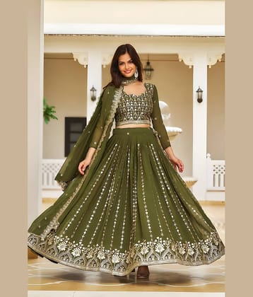 kedar fab Green Georgette Circular Stitched Lehenga