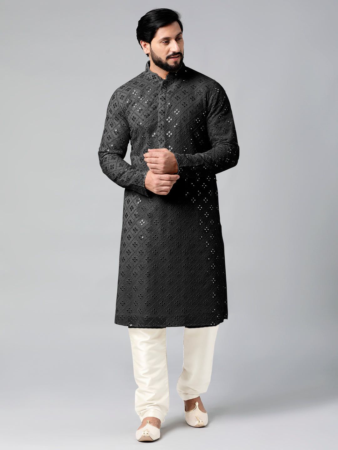 Black Mirror Embroidery Kurta Set-Made To Measure / Only Kurta - No Lowers