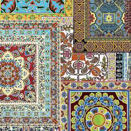 Traditional Carpet Block Repeat-Polyester / Japan Satin / 110 CM | 43 Inch