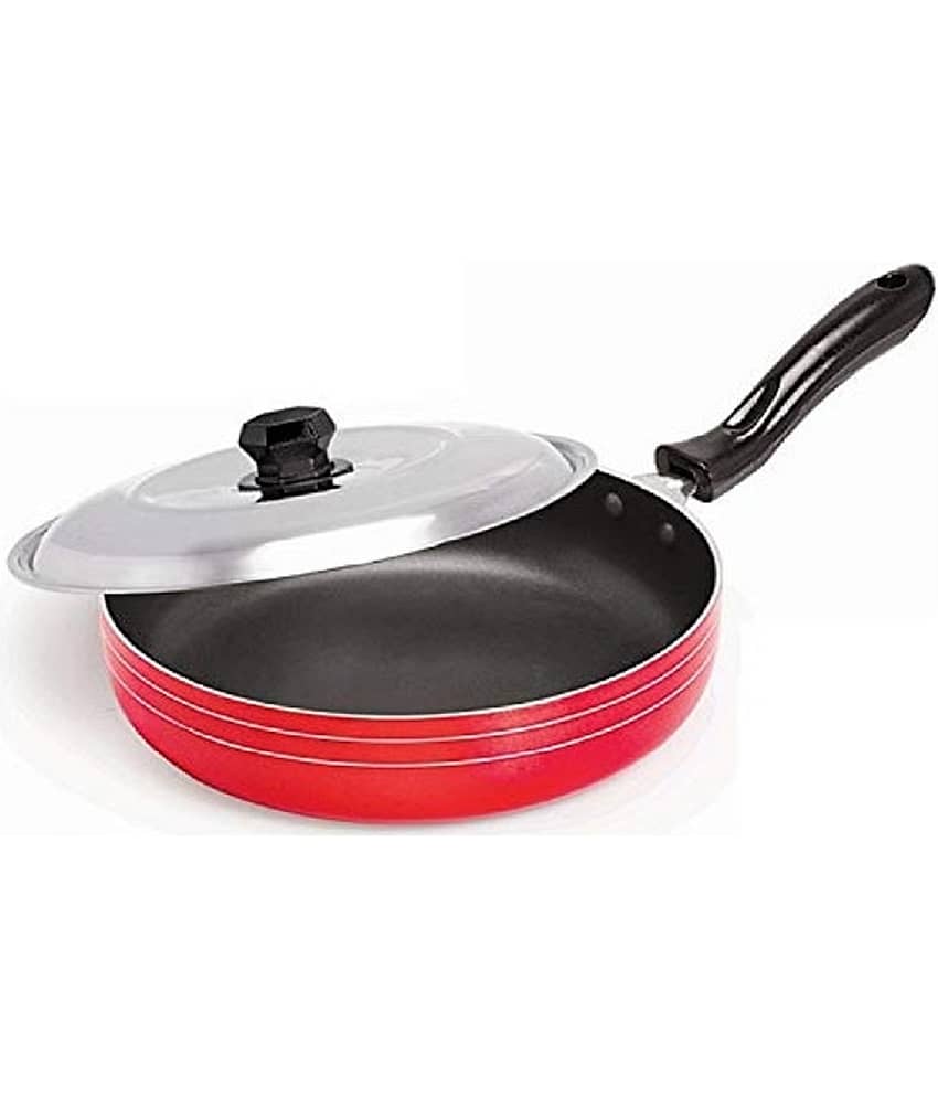 Dynore Fry pan Non-Stick Aluminium Fry Pan Heavy Bottom with Steel Lid mm Thickness 23 cm Diameter 1.3 Ltr