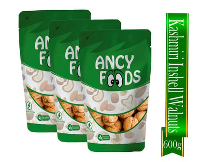 Ancy Kashmiri Sabut Akhrot 600 Grams (200 Grams X 3) – Inshell Walnut Dry Fruit | Rich in Proteins and Antioxidants – Supports Brain Health , Enhances Memory, Boosts Mood, Supports Heart Func