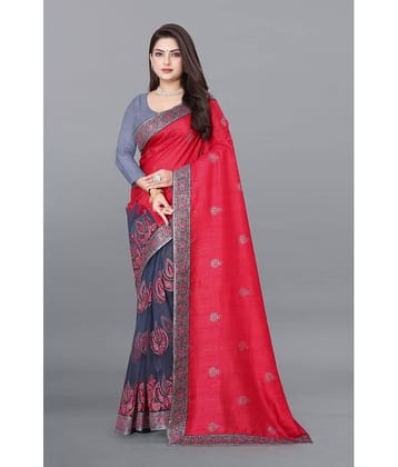 A TO Z CART Silk Embellished Saree With Unstitched Blouse Piece ( Pink )