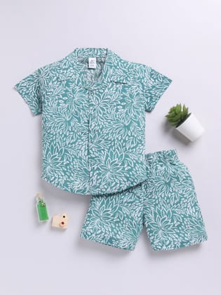 Green Floral Short Sleeves Co-ord Set-6-9 m