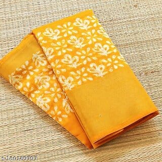 Yellow Colour Cotton Printed saree With Blouse Piece