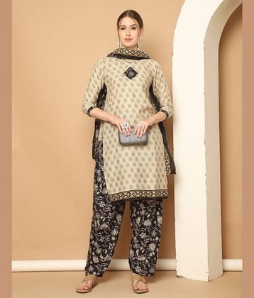 wonder weave Women Cotton Blend Printed Straight Kurti With Patiala Salwar ( Beige )