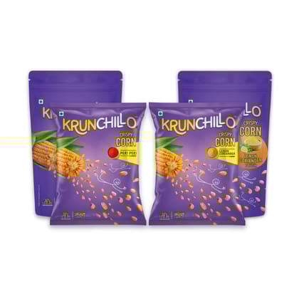 Krunchillo Crispy Corn Peri Peri & Lemon Coriander (2 Big 2 Small), 180 gm - Pack of 4