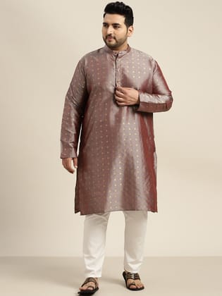 Men's Silk Blend Grey Kurta & Cotton cream Churidar Pyjama Set-46
